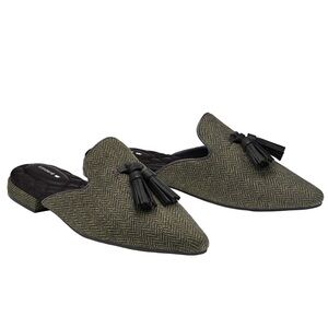 Birdies “The Dove” Fabric Mule in Olive Herringbone Size 9